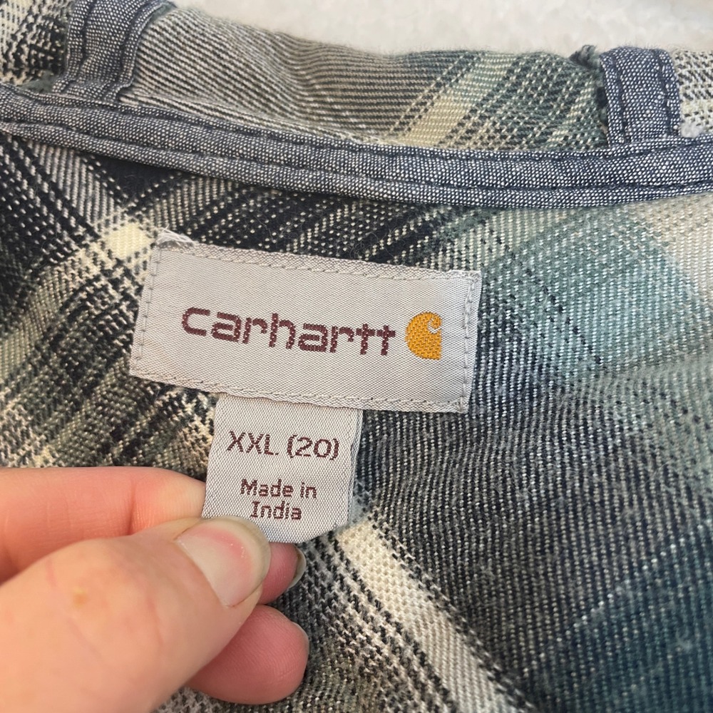 Carhartt Womens XXL Green Plaid Hooded Flannel Shirt Button Up Jacket 103235 412 - Picture 4 of 10